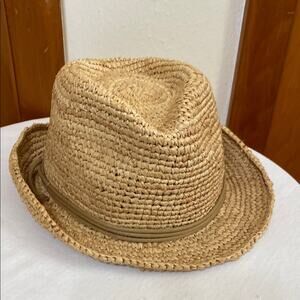 Hinge Heavy Woven Fedora Hat w/ Tied Rope Knotted Hat Band Adjustable Very Good